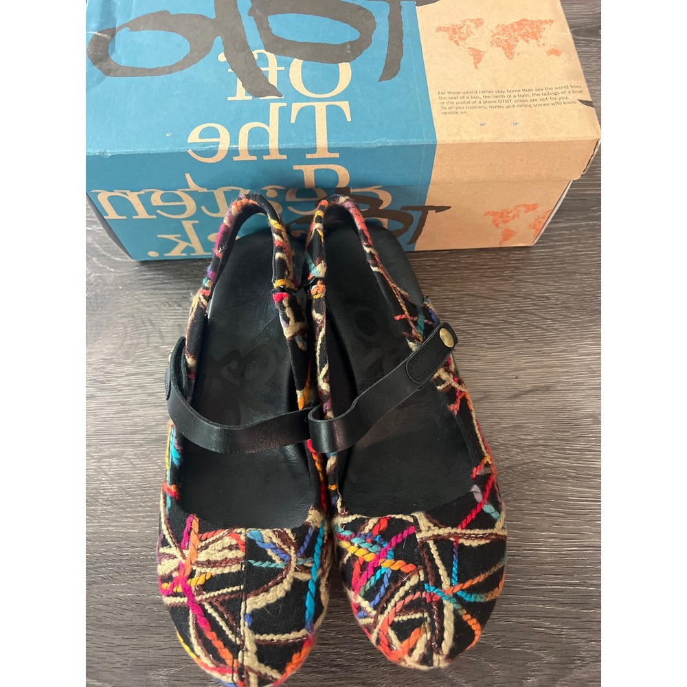 OTBT Springfield Women's Mary Jane Sandal Black Multi Embroidered Wedge 8.5M